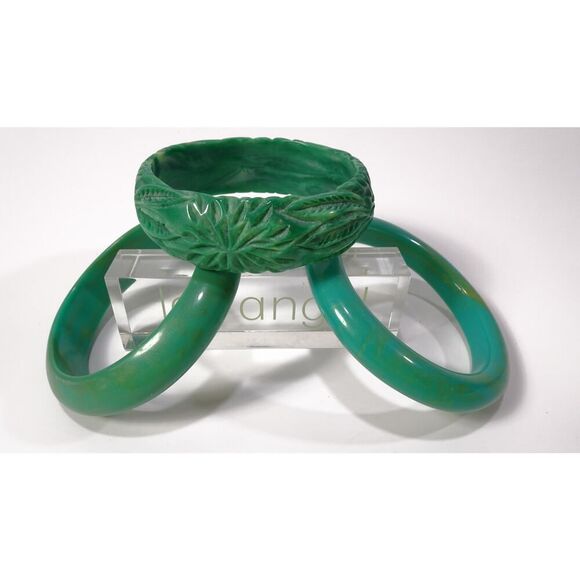 Neiman Marcus Lee Angel Resin Green Shimmer Bangle Set of 3 Bracelet Set NWT 256 - Picture 9 of 14